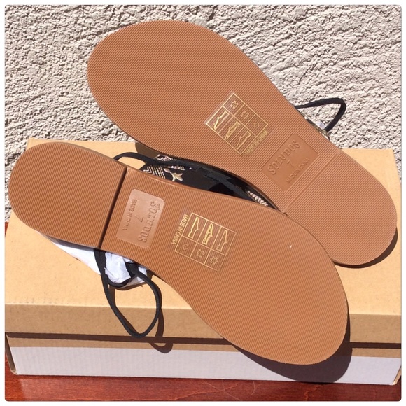 Flat Black Embroidered Sandals w/Wrap Ankle Tassle - Picture 4 of 5